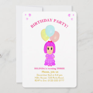 Convite de Aniversário de 3 Anos para Menina Fofa
