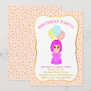 Convite de Aniversário de 3 anos para Menina Fofa