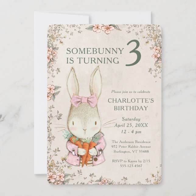 Convite de Aniversário de 3 Anos Somebunny is Turn (Frente)
