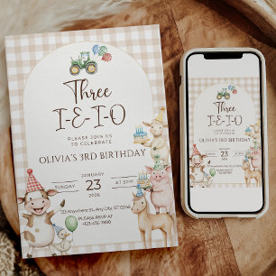 Convite de Aniversário de 3 anos Three I E I O Far