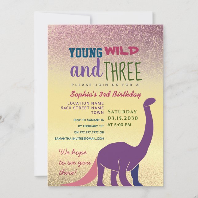 Convite de Aniversário de 3 anos Young Wild and Th (Frente)