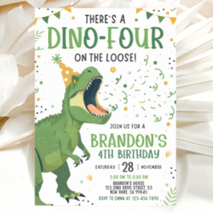 Convite de Aniversário de 4º Dinosaur