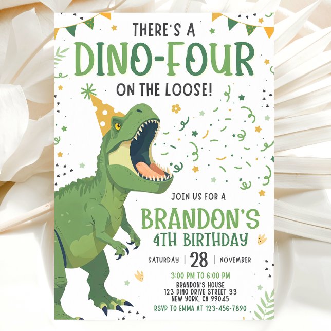 Convite de Aniversário de 4º Dinosaur (Criador carregado)