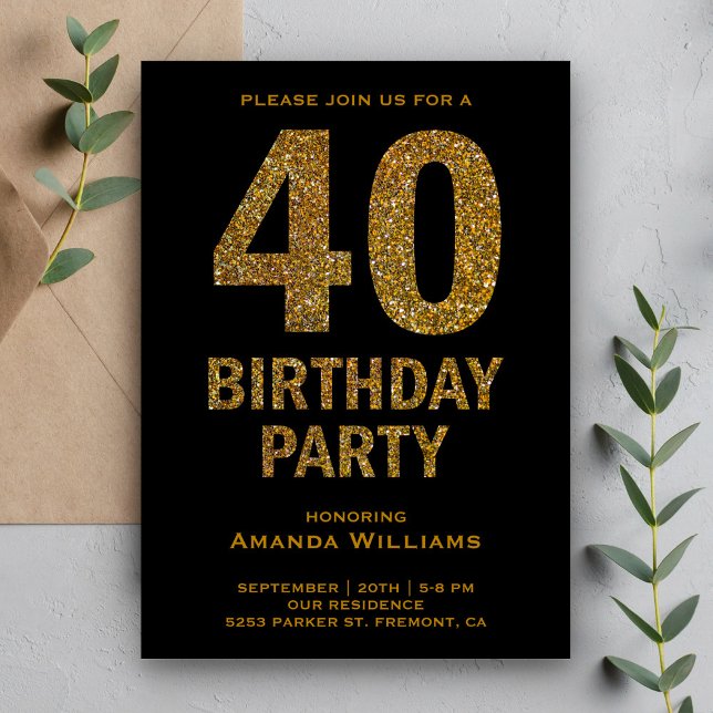 Convite de Aniversário de 40 anos com Brilho Doura (Criador carregado)