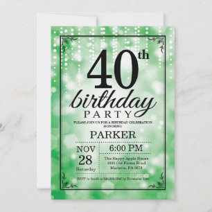 Convite de Aniversário de 40 anos com Brilho Verde