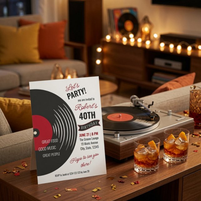 Convite de Aniversário de 40 anos com Disco de Vin (Criador carregado)