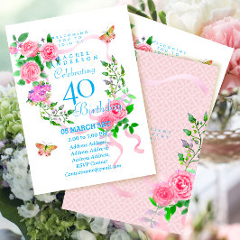 Convite de Aniversário de 40 anos com Fita de Rosa