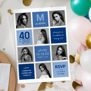 Convite de Aniversário de 40 Anos com Foto Azul Mo