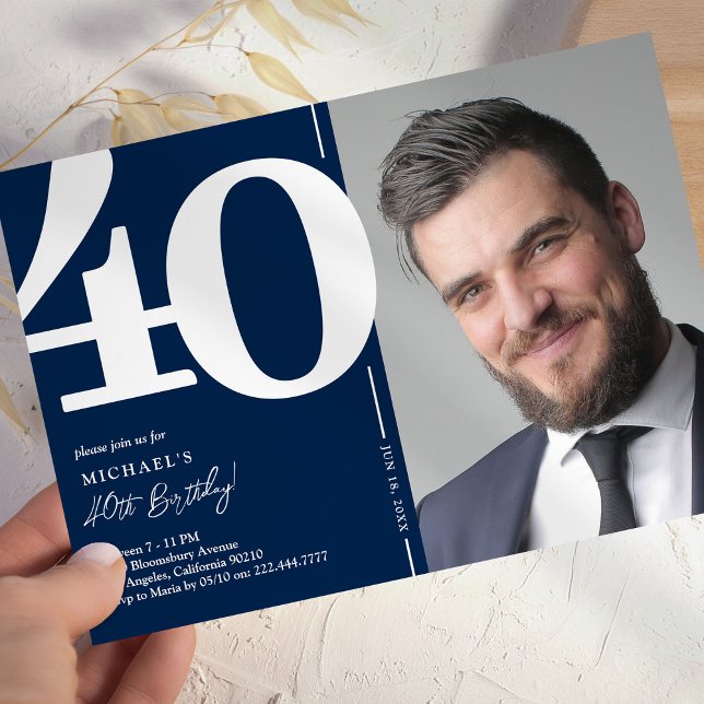 Convite de Aniversário de 40 Anos com Foto Clássic (Criador carregado)