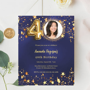 Convite de aniversário de 40 anos com foto e estre