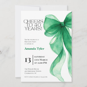 Convite de Aniversário de 40 anos com Laço Verde E