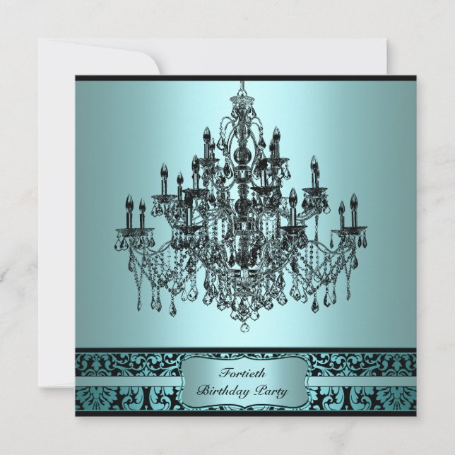 Convite de Aniversário de 40 anos com Lustre Azul  (Frente)