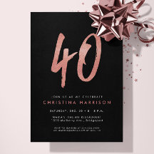 Convite de aniversário de 40 anos com purpurina do