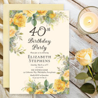 Convite de Aniversário de 40 Anos com Rosa Amarela