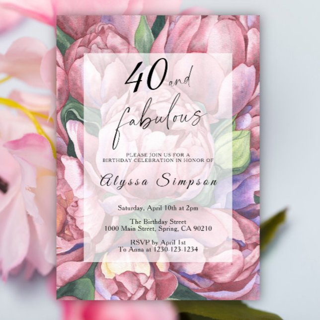 Convite de Aniversário de 40 anos com Tema Floral  (Criador carregado)