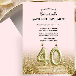 Convite de Aniversário de 40 anos Cor-de-Rosa e Do