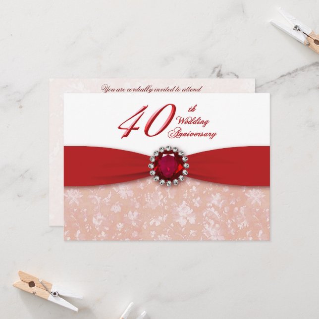 Convite de Aniversário de 40 Anos de Casamento Dam (Frente/Verso In Situ)