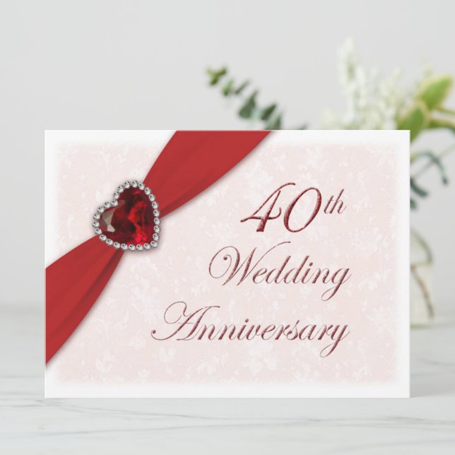 Convite de Aniversário de 40 Anos de Casamento Dam (Em pé/Frente)