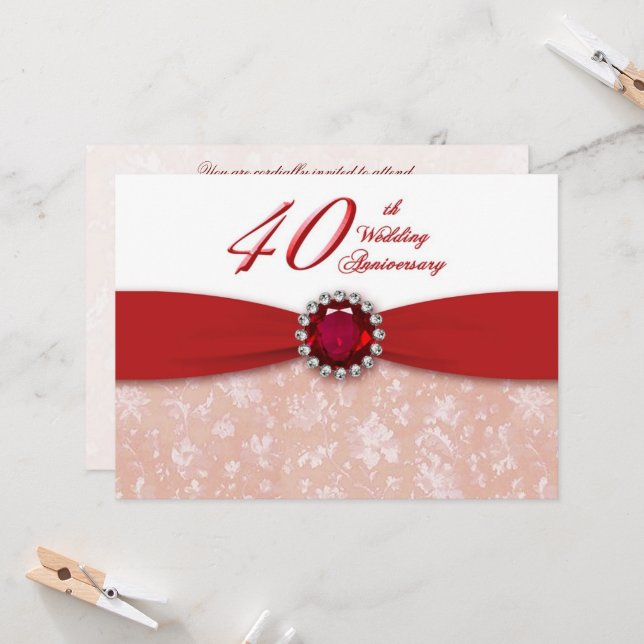 Convite de Aniversário de 40 Anos de Casamento em  (Frente/Verso In Situ)
