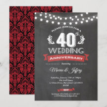 Convite de aniversário de 40 anos de casamento. Ve
