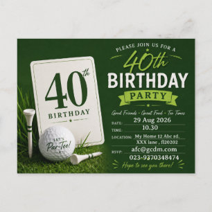 Convite de aniversário de 40 anos de golfista