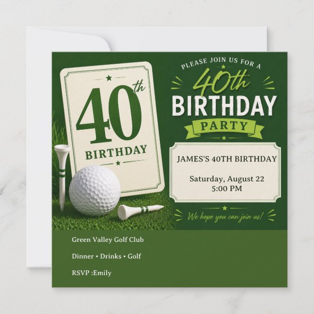 Convite de aniversário de 40 anos de golfista (Frente)