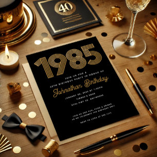 Convite de Aniversário de 40 anos em Preto e Ouro 