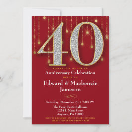 Convite de Aniversário de 40 Anos em Vermelho e Do