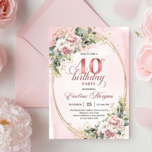 Convite de Aniversário de 40 anos Floral Boho Blus