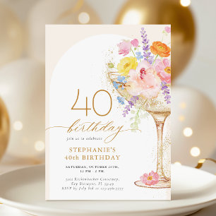 Convite de Aniversário de 40 anos Floral Elegante