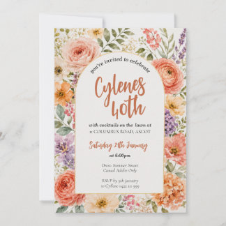 Convite de Aniversário de 40 anos Floral Elegante