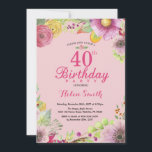 Convite de Aniversário de 40 anos Floral para Mulh<br><div class="desc">Convite de Aniversário de 40 anos Floral para Mulheres. Floral Aquarela,  Fundo Rosa. Para personalização adicional,  clique no botão "Personalize" e use nossa ferramenta de design para modificar este modelo.</div>
