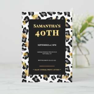 Convite de Aniversário de 40 anos Glam Leopard Dou