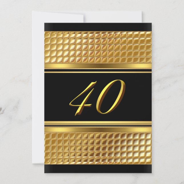 Convite de Aniversário de 40 anos Gold & Black (Frente)