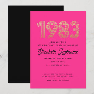 Convite de Aniversário de 40 anos Hot Pink Black G