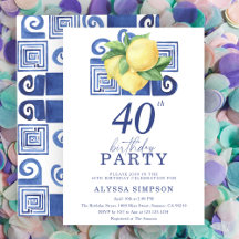 Convite de Aniversário de 40 anos Limão Mediterrân
