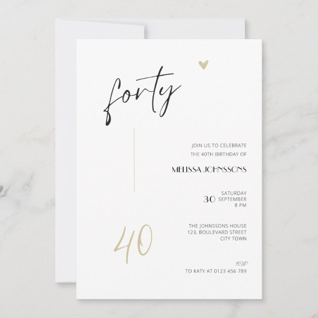 Convite de Aniversário de 40 anos Minimal Preto e  (Frente)