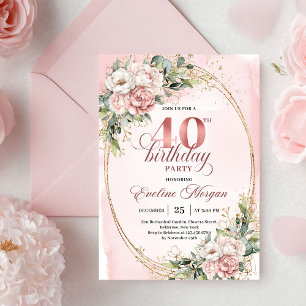 Convite de Aniversário de 40 anos Modern Boho Rose