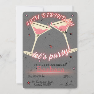 Convite de Aniversário de 40 anos Pink Cocktail
