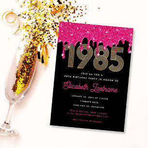 Convite de Aniversário de 40 anos Pink Glitter Dri