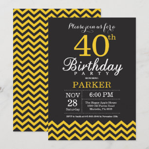 Convite de Aniversário de 40 anos Preto e Amarelo