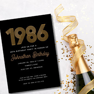Convite de Aniversário de 40 anos Preto e Dourado 