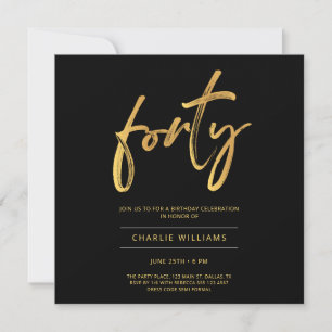 Convite de Aniversário de 40 Anos Preto e Dourado
