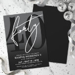 Convite de Aniversário de 40 Anos Preto Moderno<br><div class="desc">Celebre quarenta anos com estilo com este convite de aniversário de 40 anos com gradiente moderno de cinza para preto. O design apresenta um grande "40" preto na maior parte do cartão, com "Quarenta" sobreposto em elegante letra cursiva branca para um toque ousado e contemporâneo. Os detalhes da festa ficam...</div>