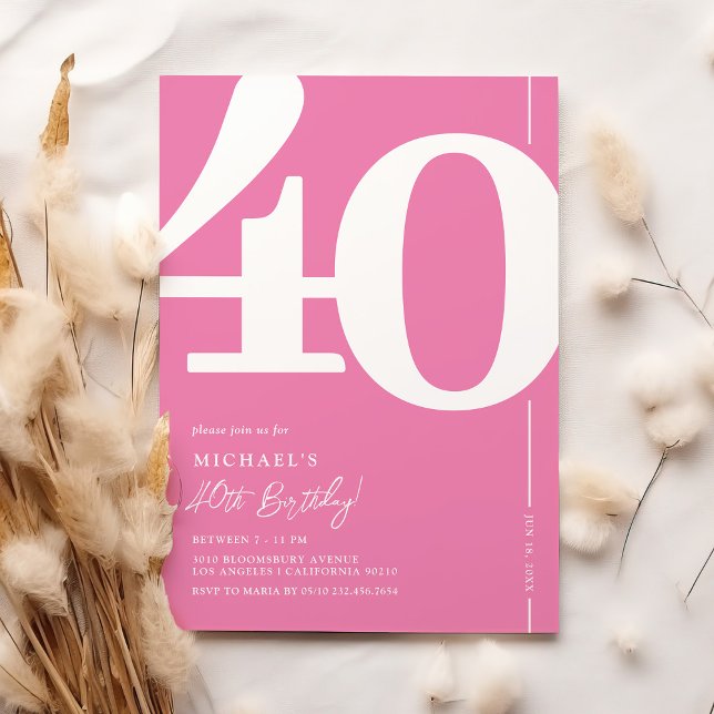 Convite de Aniversário de 40 Anos Rosa Bonito (Criador carregado)