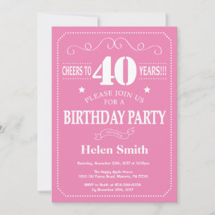 Convite de Aniversário de 40 anos Rosa e Branco