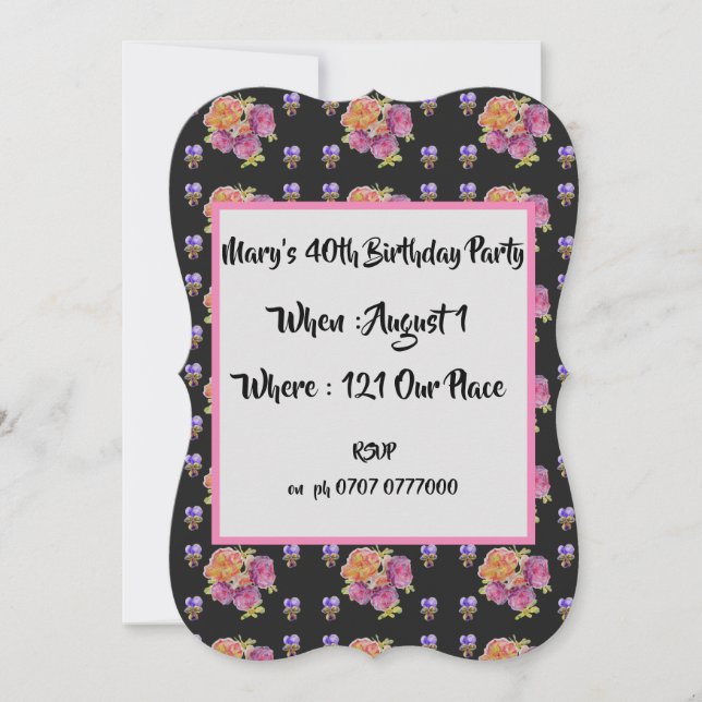 Convite de Aniversário de 40 anos Rosas Florais Co (Frente)