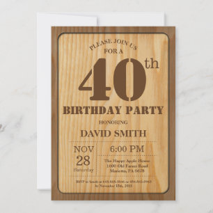Convite de Aniversário de 40 anos Rústico Madeira 