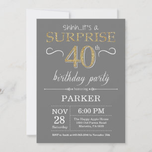 Convite de Aniversário de 40 anos Surpresa Cinza e