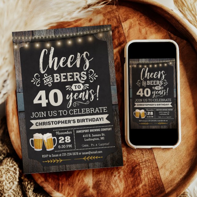Convite de Aniversário de 40 anos Surpresa de Apla (Surprise Cheers and Beers 40th Birthday Invitation)
